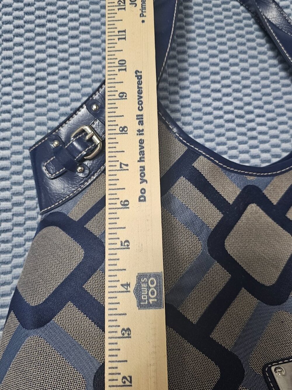 Nine West Blue & Gray Geometric Canvas Hobo Bag – Navy Trim – Silver Hardware - Picture 6 of 7